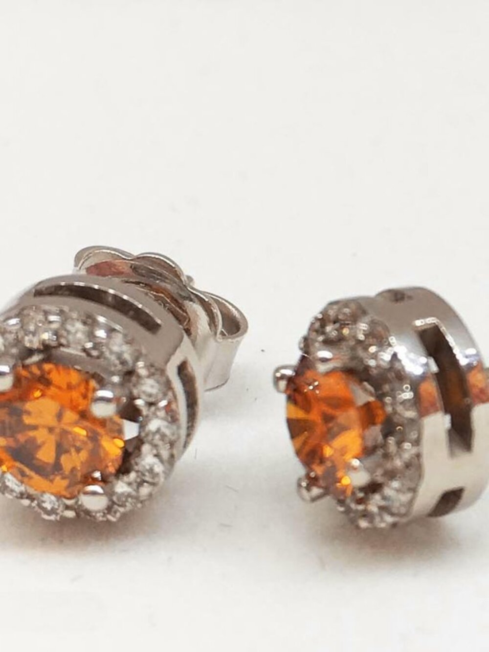 1.30CTW Natural Orange Diamond Halo Earrings 14K White Gold, Certified Mined